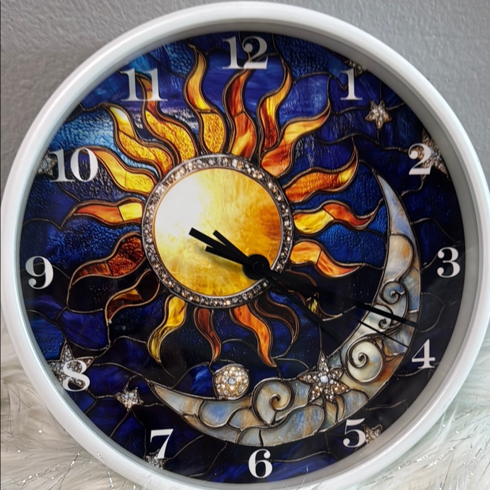Sun and Moon Stained Glass Style Wall Clock - Blue and Yellow